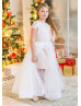 Two Piece Ivory Lace Tulle Floor Length Flower Girl Dress Two Piece Ivory Lace Tulle Floor Length Flower Girl Dress